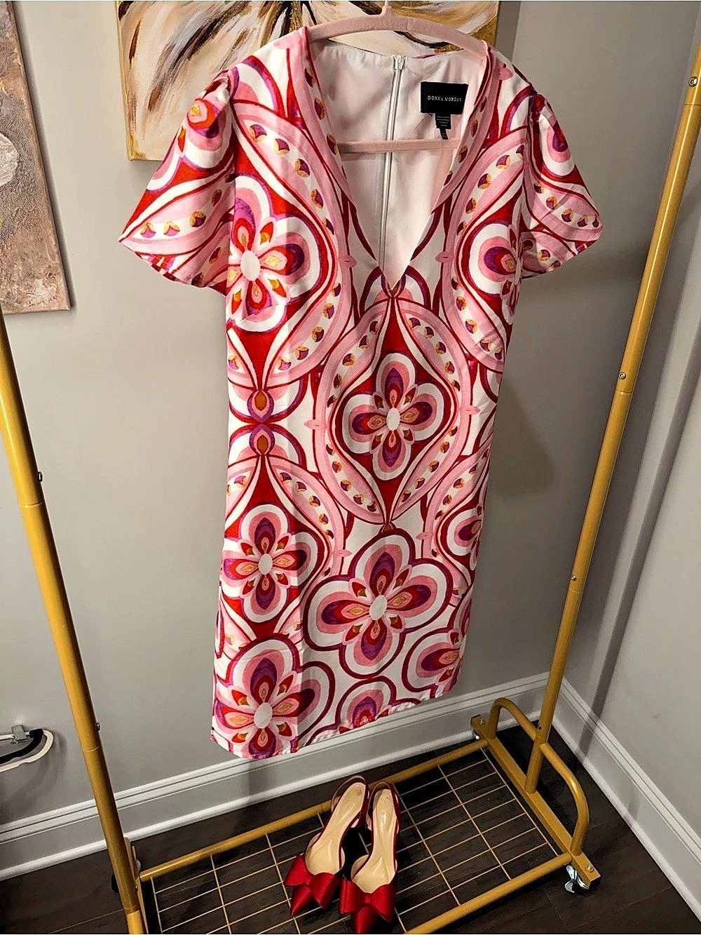 Donna Morgan Floral Mini Dress Pink & Red Size 2 Like New